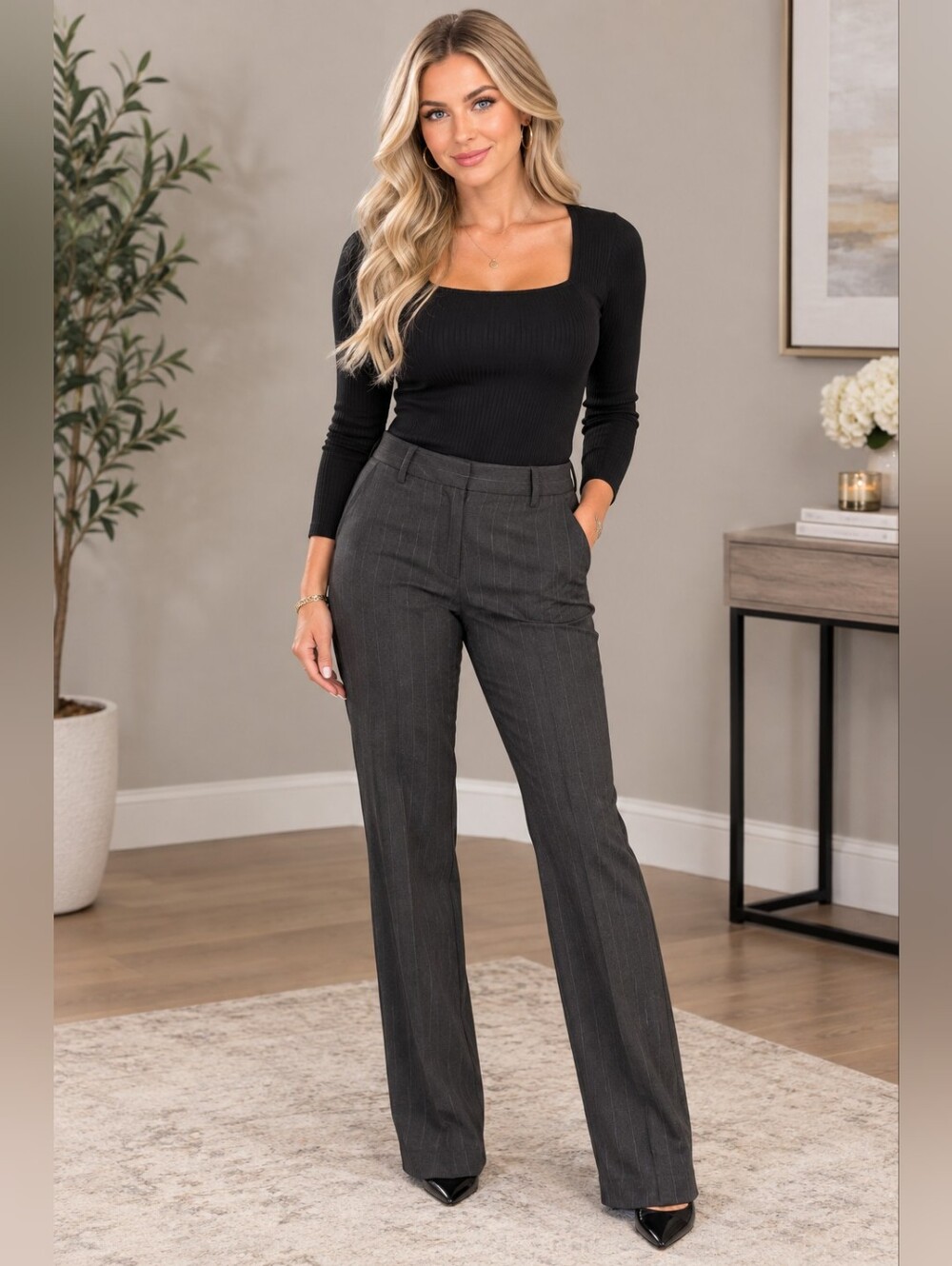 Banana Republic Women's Charcoal Pinstripe Dress Pants